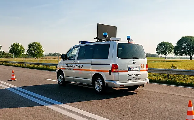 ASFINAG service vehicle on an Austrian motorway, on the road for traffic safety.